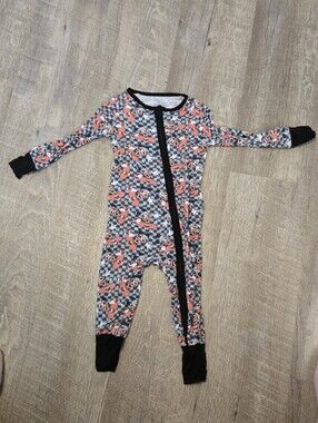 Unbranded Bamboo Kids Long-Sleeve One-Piece Pajamas in Coral and Black